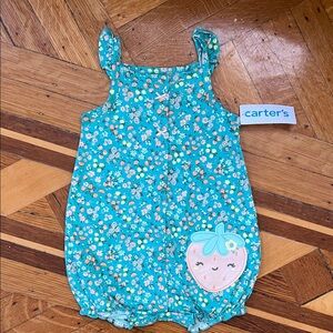 Carter's Teal Floral Baby Romper with Strawberry Patch